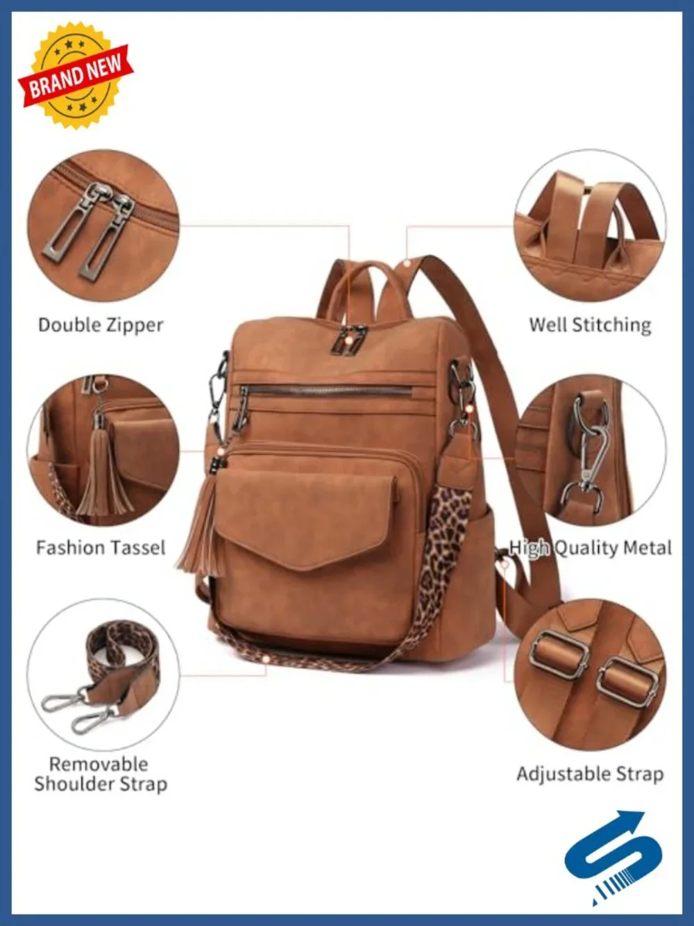 Faux Leather Convertible Fashion Backpack Purse with Wristlet for Women